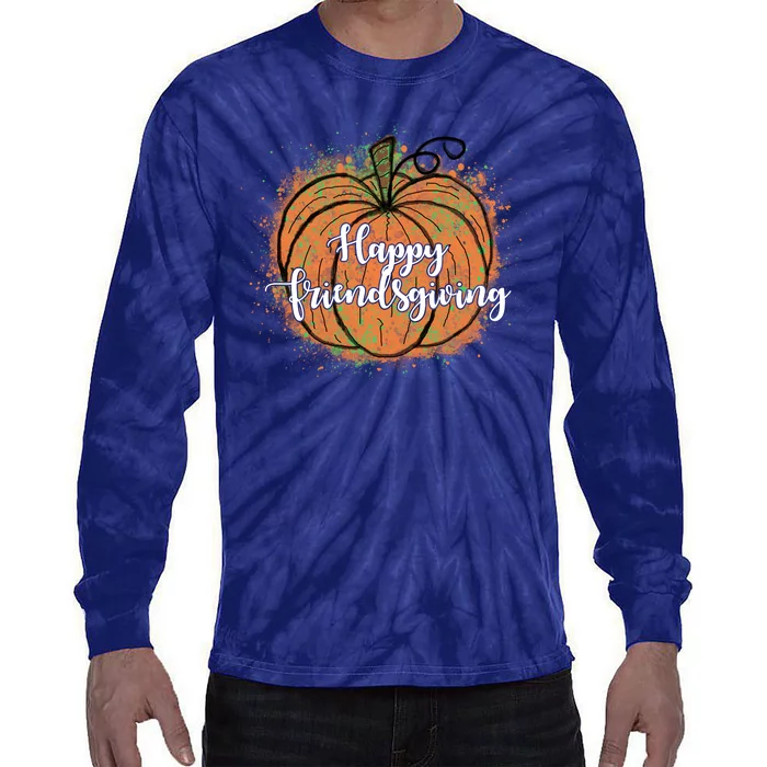 Happy Friendsgiving Fall Pumpkin Gift Tie-Dye Long Sleeve Shirt