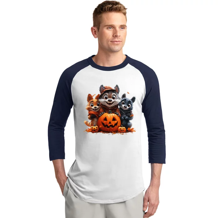 Halloween Fox Friends Trio Baseball Sleeve Shirt