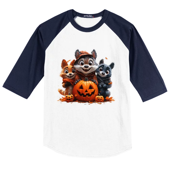 Halloween Fox Friends Trio Baseball Sleeve Shirt