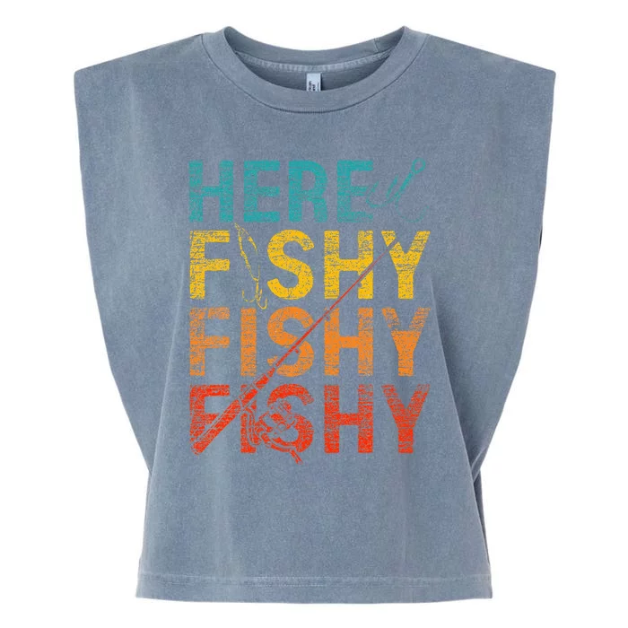 Here Fishy Fishy Fishy Garment-Dyed Women's Muscle Tee