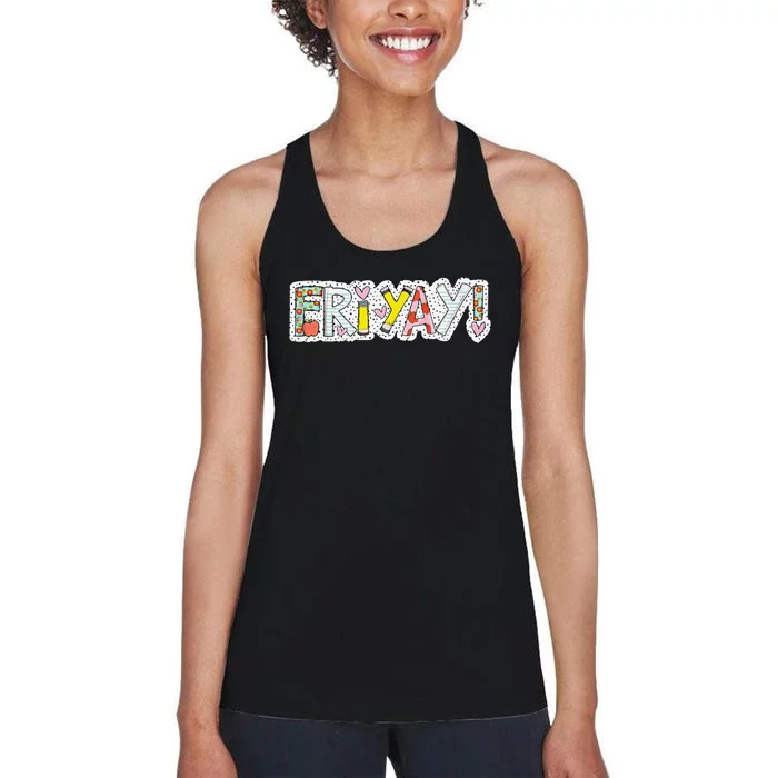 Happy Friyay Friday Lovers Fun Teacher Friyay Weekend Women's Racerback Tank