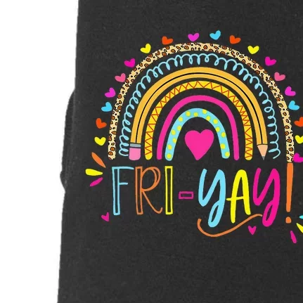 Happy Fri-Yay Friday Lovers Fun Teacher Gift Leopard Rainbow Doggie 3-End Fleece Hoodie