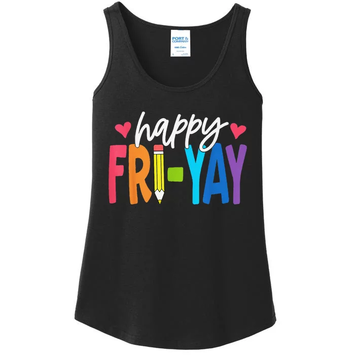 Happy Friyay Funny Fri Yay Teacher Student Friday Weekend Ladies Essential Tank