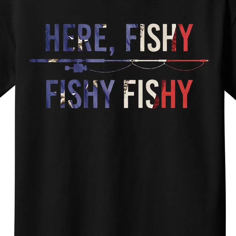 Here Fishy Fish Funny Angling Fishing Dad Fisherman Gift Kids T-Shirt