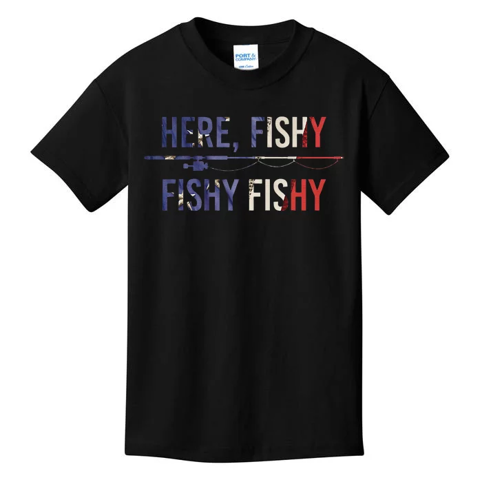 Here Fishy Fish Funny Angling Fishing Dad Fisherman Gift Kids T-Shirt