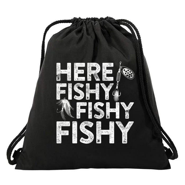 Here Fishy Fisherman Gift Drawstring Bag