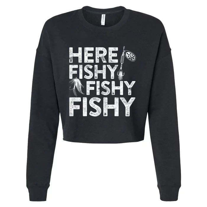 Here Fishy Fisherman Gift Cropped Pullover Crew