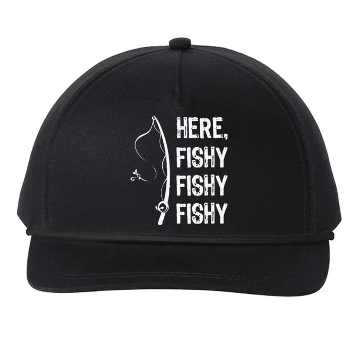 Here Fishy Fishy Funny Fishing Snapback Five-Panel Rope Hat