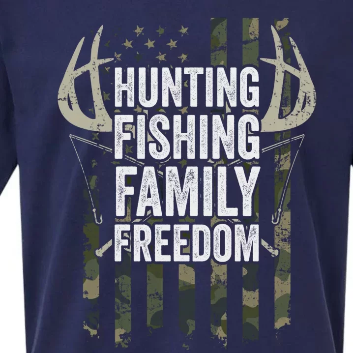 Hunting Fishing Family And Freedom Gift Usa Flag Fisher Hunter Gift Sueded Cloud Jersey T-Shirt