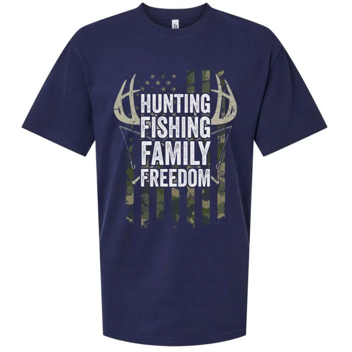 Hunting Fishing Family And Freedom Gift Usa Flag Fisher Hunter Gift Sueded Cloud Jersey T-Shirt