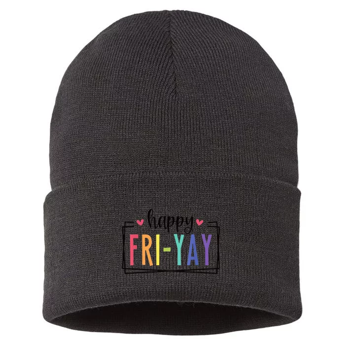 Happy FriYay Friday Lovers Fun Teacher Sustainable Knit Beanie