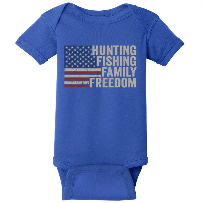 Hunting Fishing Family And Freedom / Usa Flag Fisher Hunter Cool Gift Baby Bodysuit