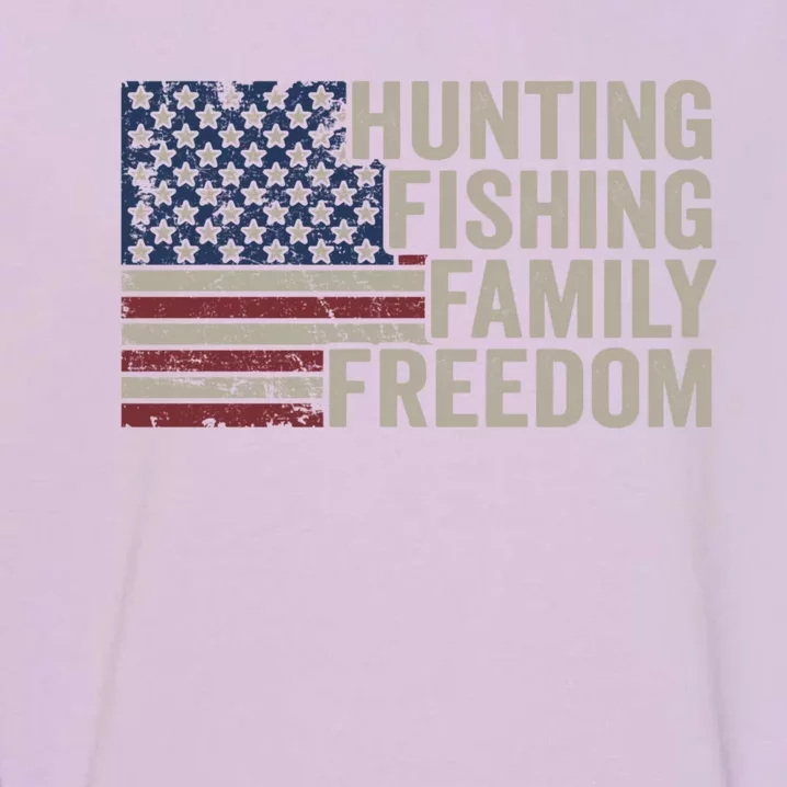 Hunting Fishing Family And Freedom / Usa Flag Fisher Hunter Cool Gift Garment-Dyed Sweatshirt