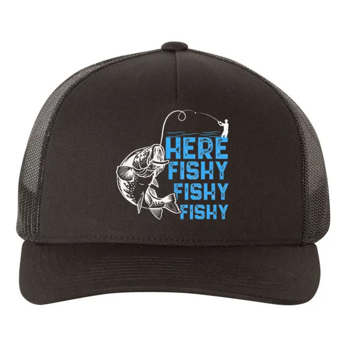 Here Fishy Funny Fishkeeping Aquarist Aquarium Graphic Yupoong Adult 5-Panel Trucker Hat