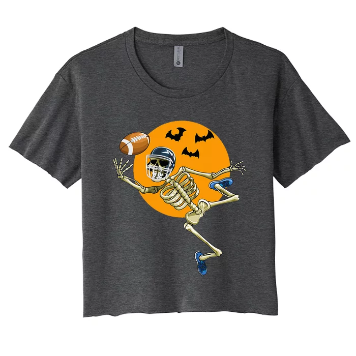 Halloween Football Fan Costume American Football Skeleton Women's Crop Top Tee