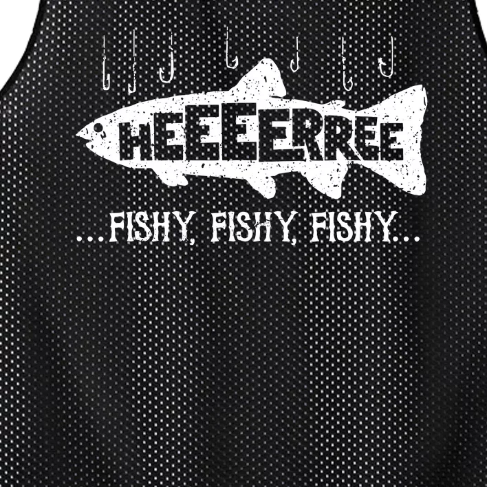 Here Fishy Funny Fish Fishing Lovers Heeeerree Fishy Fishy Mesh Reversible Basketball Jersey Tank