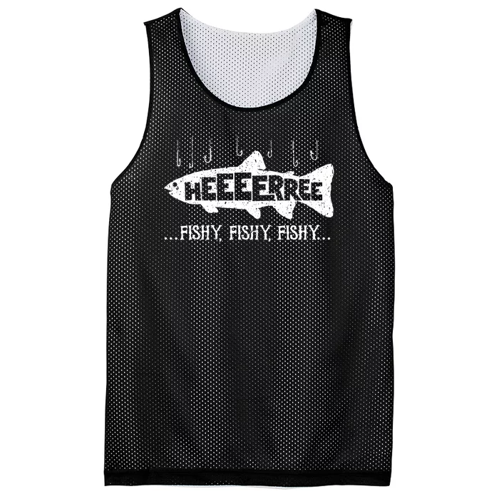 Here Fishy Funny Fish Fishing Lovers Heeeerree Fishy Fishy Mesh Reversible Basketball Jersey Tank