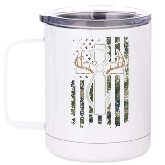 Hunting Fishing Faith Hunter Fisherman Camo Usa On Back Front & Back 12oz Stainless Steel Tumbler Cup