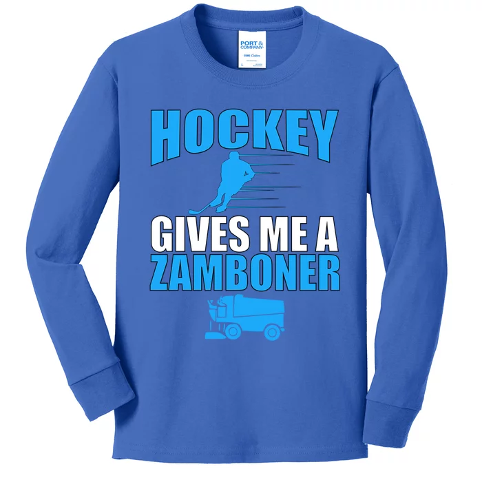 Hockey Fan Funny Gift Hockey Gives Me A Zamboner Funny Hockey Gift Kids Long Sleeve Shirt