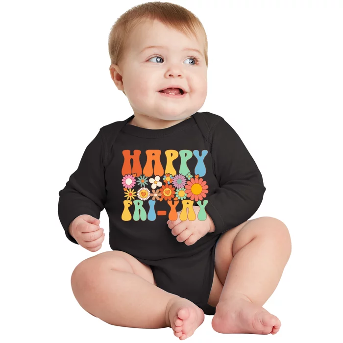 Happy Fri-Yay Friday Lovers Fun Teacher Groovy Baby Long Sleeve Bodysuit