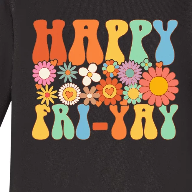 Happy Fri-Yay Friday Lovers Fun Teacher Groovy Baby Long Sleeve Bodysuit