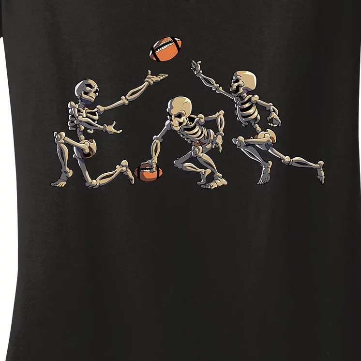 Halloween Football Fan Costume American Football Skeleton Women's V-Neck T-Shirt