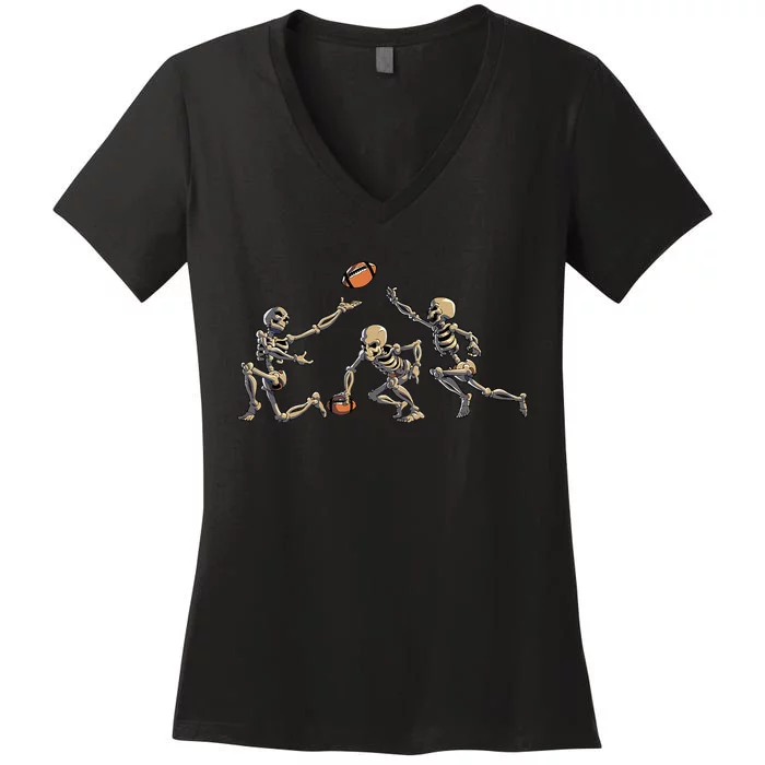 Halloween Football Fan Costume American Football Skeleton Women's V-Neck T-Shirt