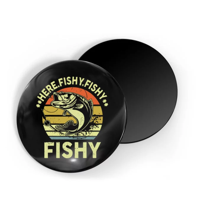 Here Fishy Fishing Bass Fish Gift Boy Funny Magnet