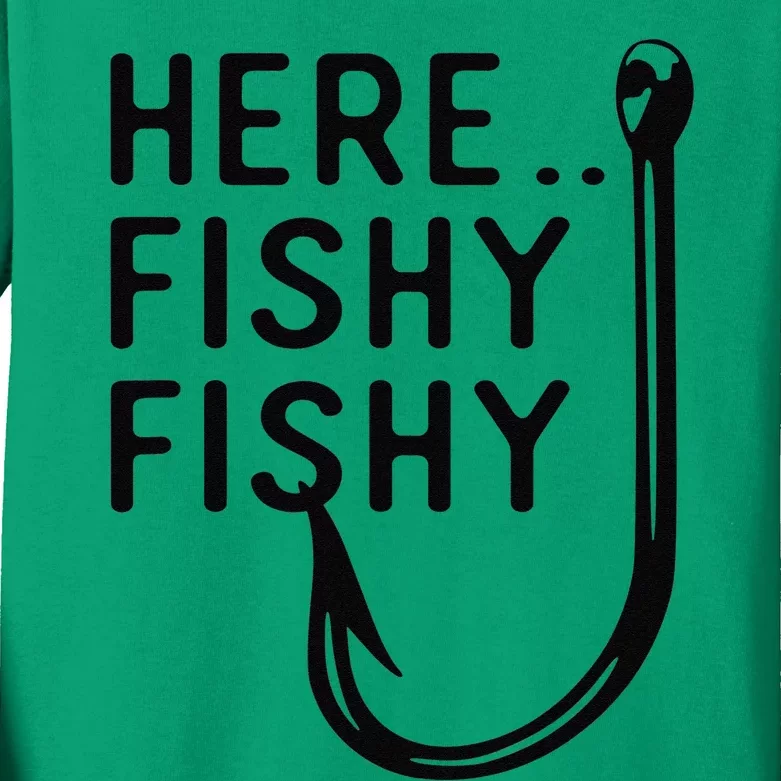 Here Fishy Fishy Kids Long Sleeve Shirt