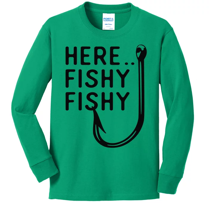 Here Fishy Fishy Kids Long Sleeve Shirt