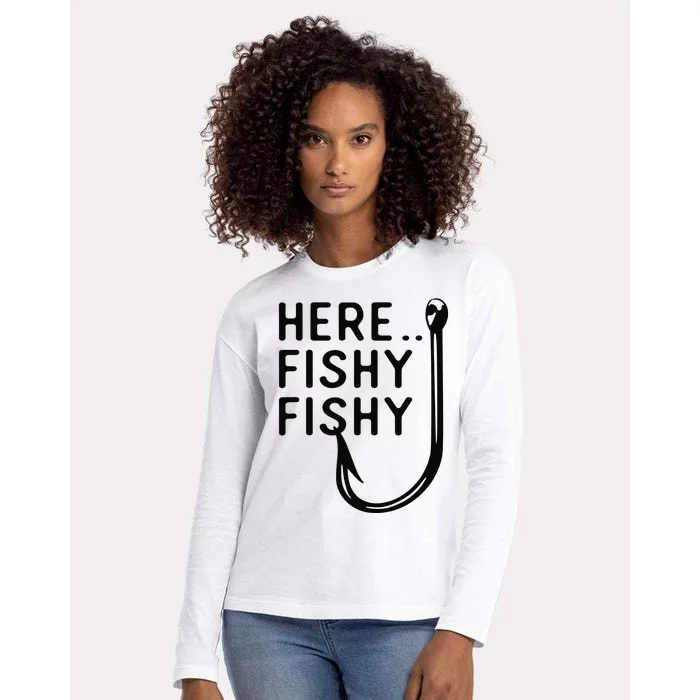 Here Fishy Fishy Womens Cotton Relaxed Long Sleeve T-Shirt