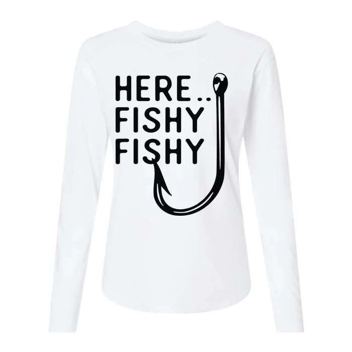 Here Fishy Fishy Womens Cotton Relaxed Long Sleeve T-Shirt