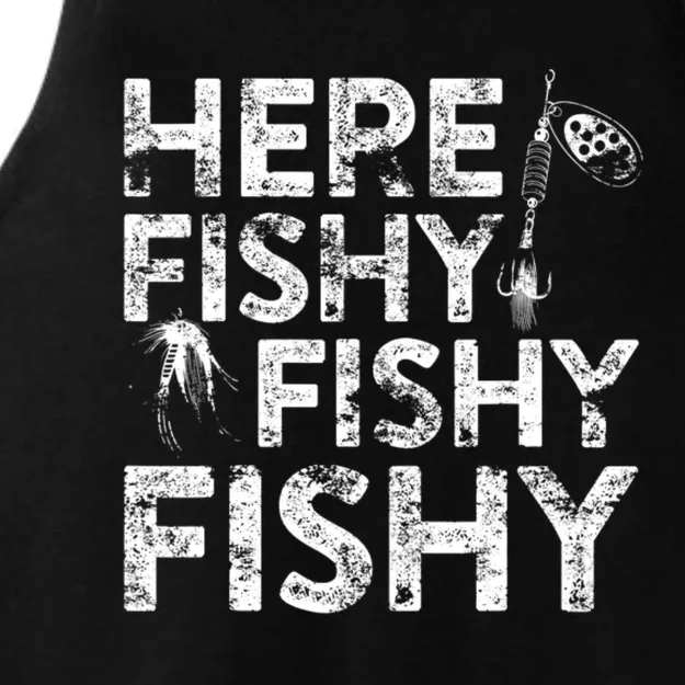 Here Fishy Fishy Fishy Fisherman Ladies Tri-Blend Wicking Tank