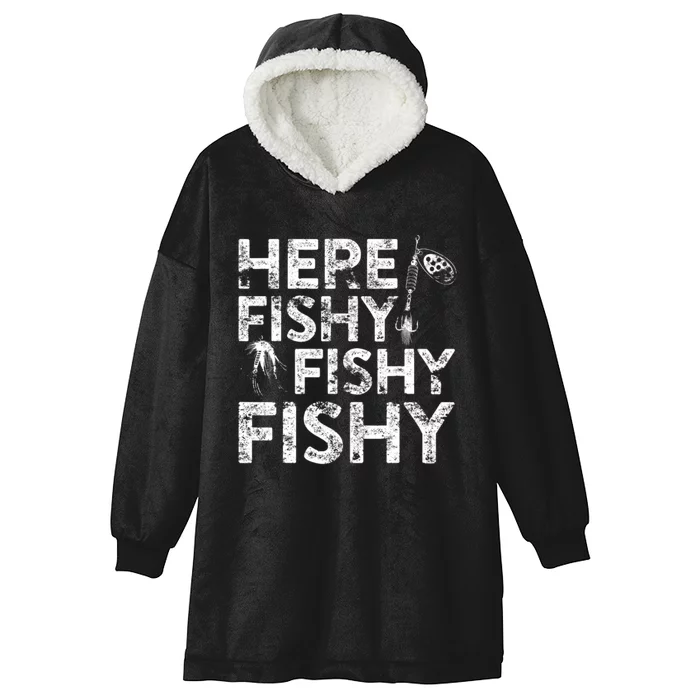 Here Fishy Fishy Fishy Fisherman Hooded Wearable Blanket