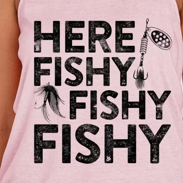 Here Fishy Fishy Fishy Gift Fisher Gifcool Gift Women's Knotted Racerback Tank