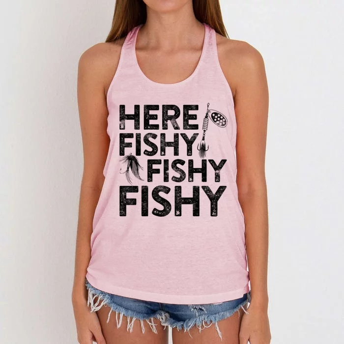 Here Fishy Fishy Fishy Gift Fisher Gifcool Gift Women's Knotted Racerback Tank