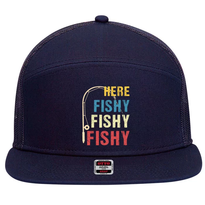 Here Fishy Fishy Fishy 7 Panel Mesh Trucker Snapback Hat