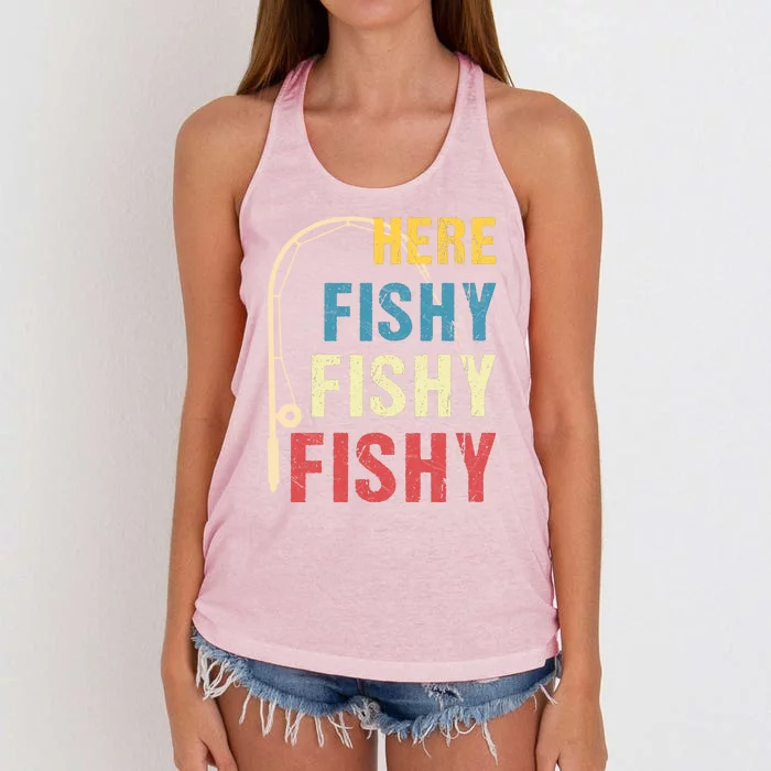 Here Fishy Fishy Fishy Women's Knotted Racerback Tank