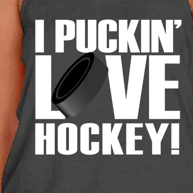 Hockey Fan Funny I Puckin Love Hockey Gift Women's Knotted Racerback Tank