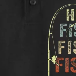 Here Fishy Fishing Bass Dad Women Kids Funny Dry Zone Grid Performance Polo