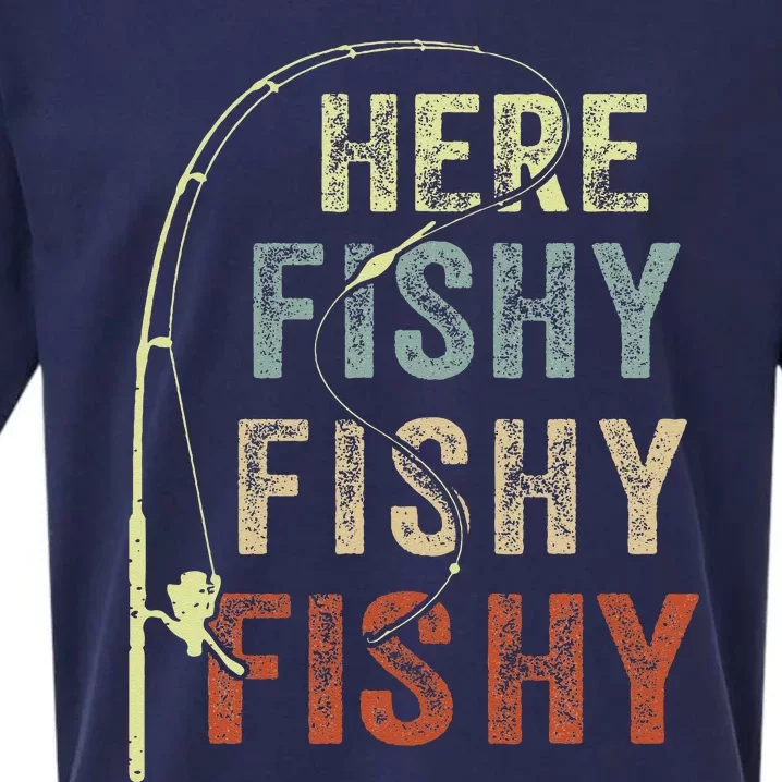 Here Fishy Fishing Bass Dad Women Kids Funny Sueded Cloud Jersey T-Shirt