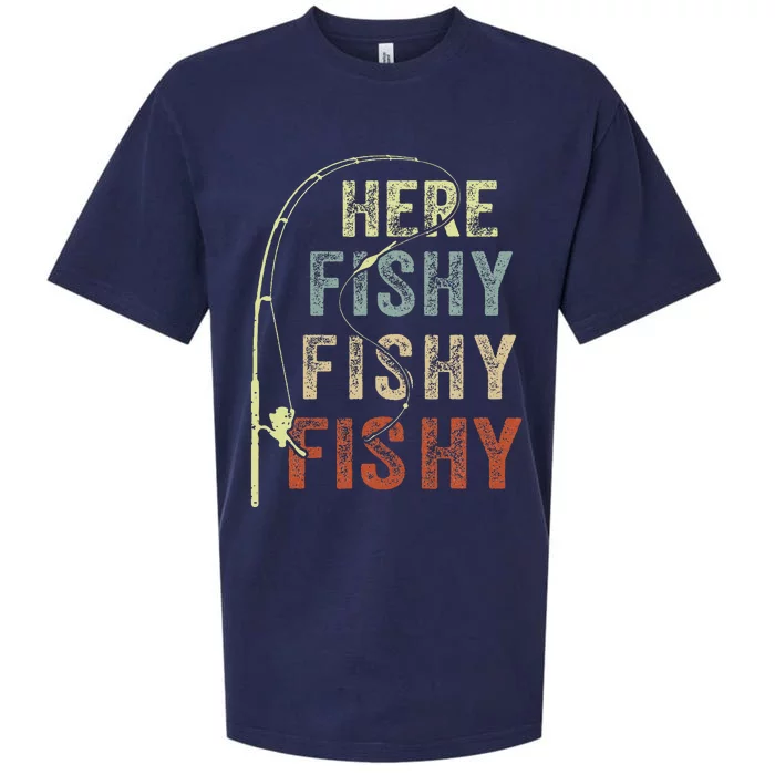 Here Fishy Fishing Bass Dad Women Kids Funny Sueded Cloud Jersey T-Shirt