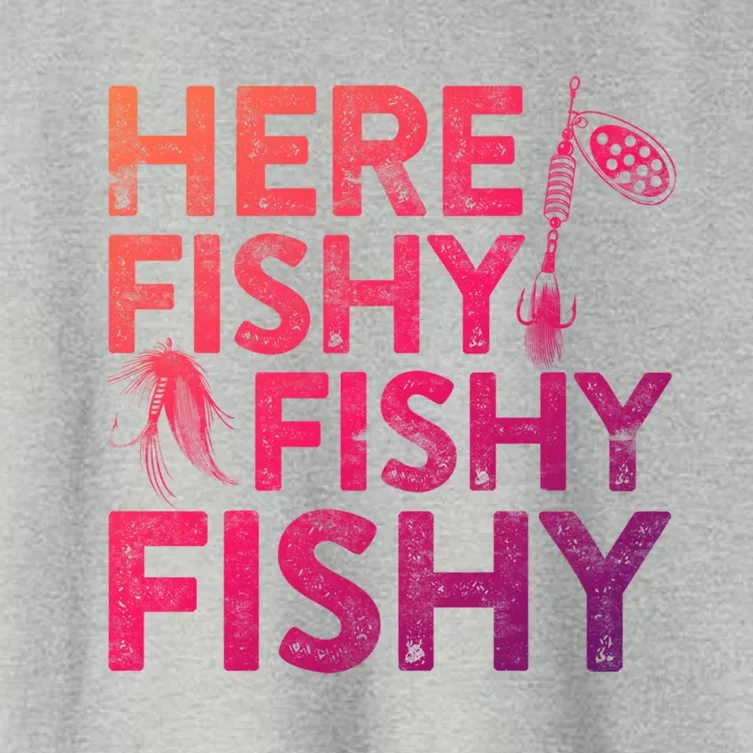 Here Fishy Fishy Fishy Gift Fisher Gifcool Gift Women's Crop Top Tee