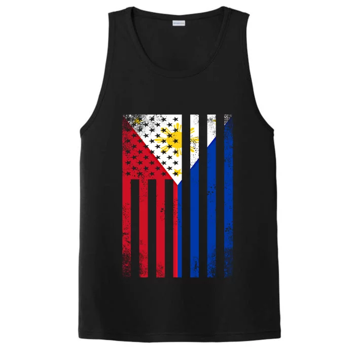 Half Filipino Flag Vintage American Inside Me Usa Gift Performance Tank