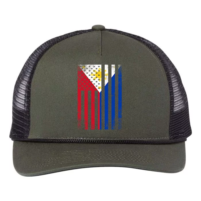 Half Filipino Flag Vintage American Inside Me Usa Gift Retro Rope Trucker Hat Cap