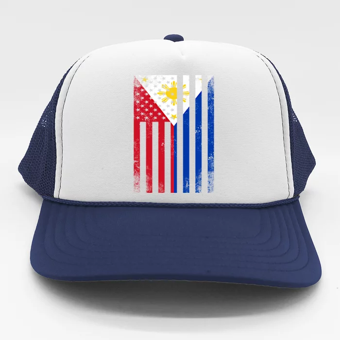 Half Filipino Flag Vintage American Inside Me Usa Gift Trucker Hat