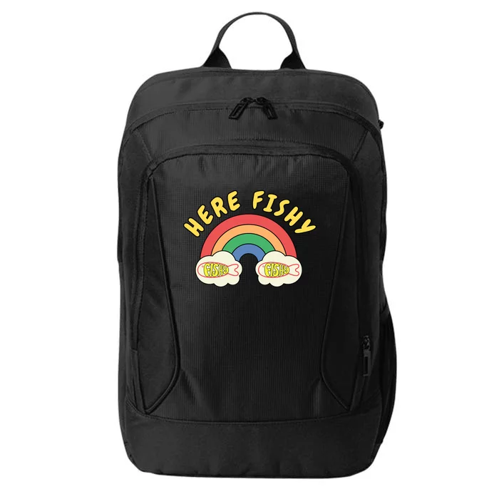 Here Fishy Fishy Fishy Funny Retro Rainbow City Backpack