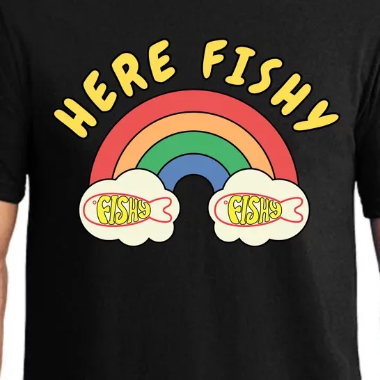 Here Fishy Fishy Fishy Funny Retro Rainbow Pajama Set