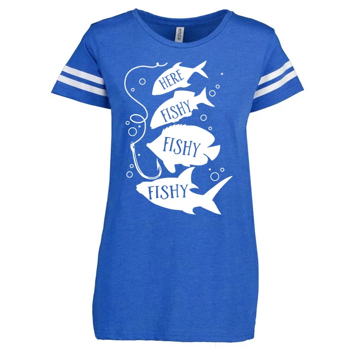 Here Fishy Fishy Fishing Lover Enza Ladies Jersey Football T-Shirt