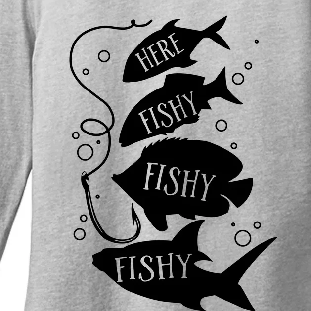 Here Fishy Fishy Fishing Lover Womens CVC Long Sleeve Shirt